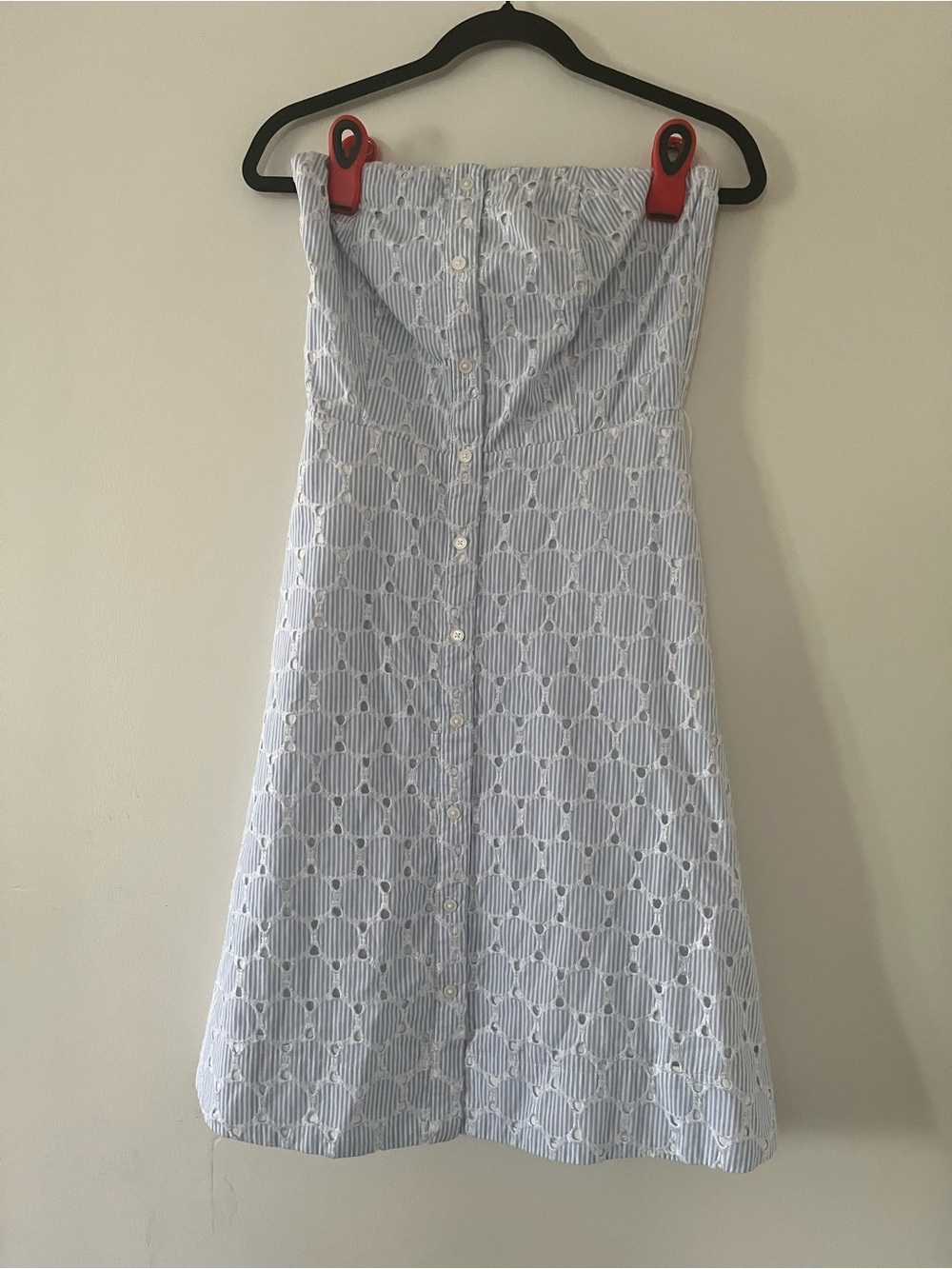 Banana Republic Blue Strapless Eyelet Midi Dress 2 Cotton Coastal Euro Summer